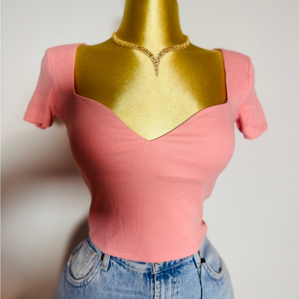 Zara Pink Fitted Short Sleeve  Top